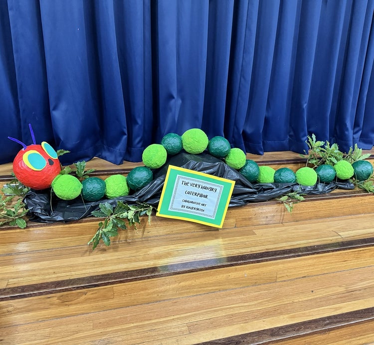 Sculpture artwork of The Very Hungry Caterpillar created by Kindergarten